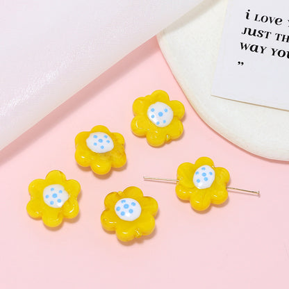 Lampwork Glass Beads Flower 19mm Hand Painted Six-Petal 10pcs 8