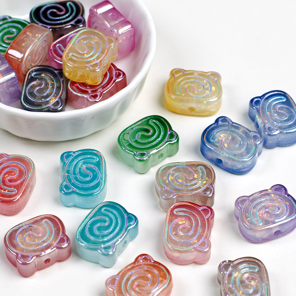 Spiral Pattern Bear Resin Beads 20mm Multicolor Translucent 10pcs
