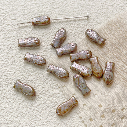 Vintage Gilded Fish Lampwork Glass Beads 7x15mm Pastel Metallic Speckled 10pcs 10