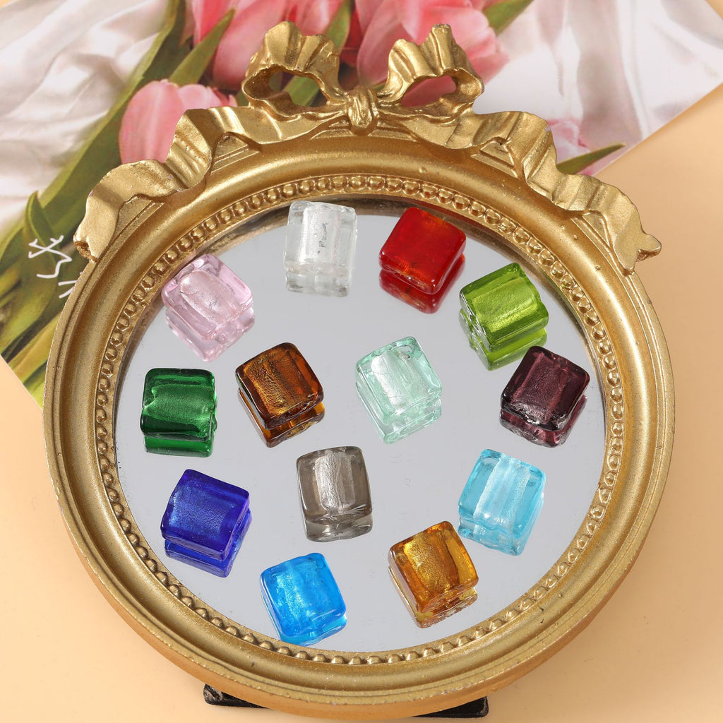 Vintage Transparent Lampwork Square Glass Beads 12mm 20pcs 2
