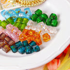 Lampwork Glass Beads Cube 10mm Blooming Colors Glossy 10pcs