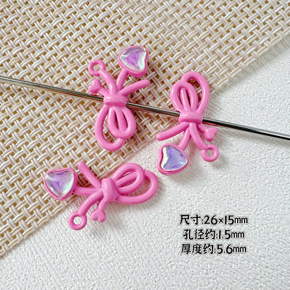 Dotted Bow Metal Beads 20mm Rhinestone Embedded Bow Metal Beads 26mm Painted 10pcs 21