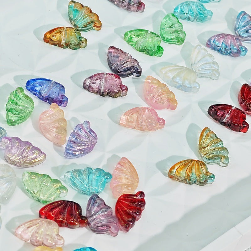 Iridescent Half Butterfly Wings Glass Beads 8x15mm 50pcs
