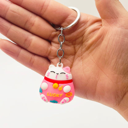 Soft Rubber Cat Maneki-Neko Keychain Lucky Charm Colorful 8