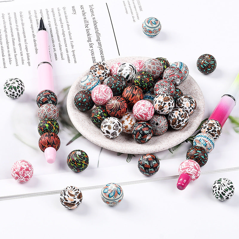 15mm Silicone Beads Rhombus Printed Design 50pcs 7