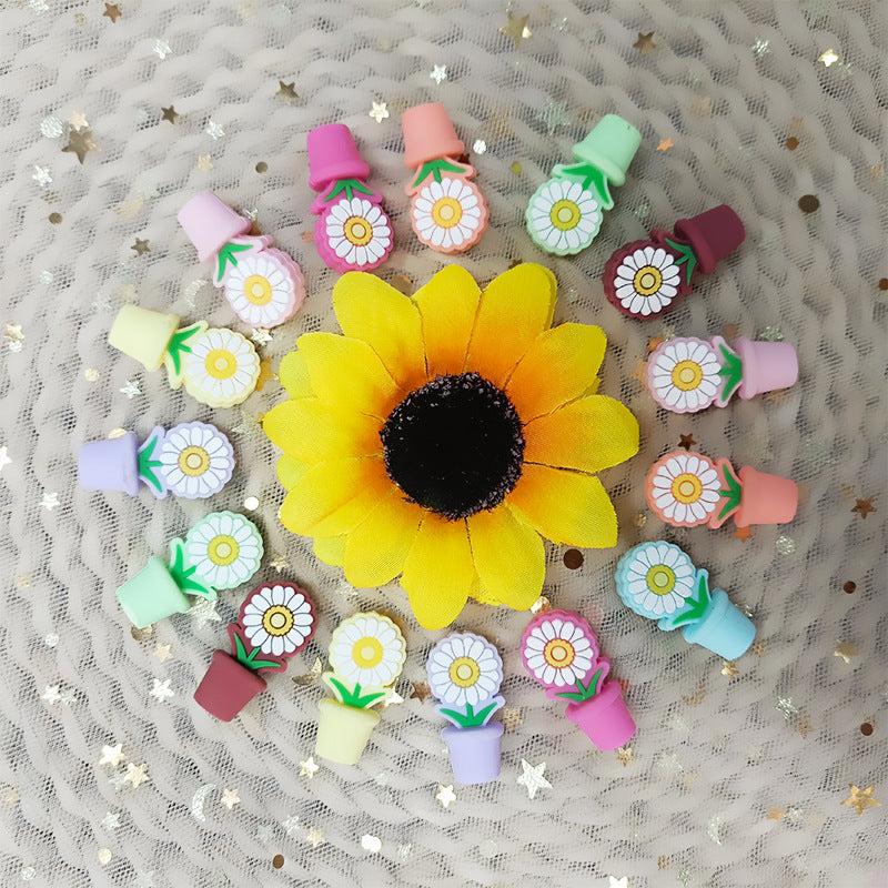 Silicone 3D Focal Beads Potted Daisy Holding Pot 20pcs 3