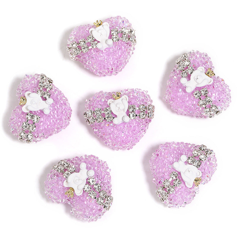 Crown Bear Heart Rhinestone Beads 17x21mm Colorful 5pcs 9