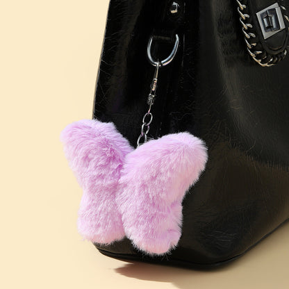 Plush Butterfly Keychain Soft Faux Fur Vibrant Colors Zinc Alloy 6