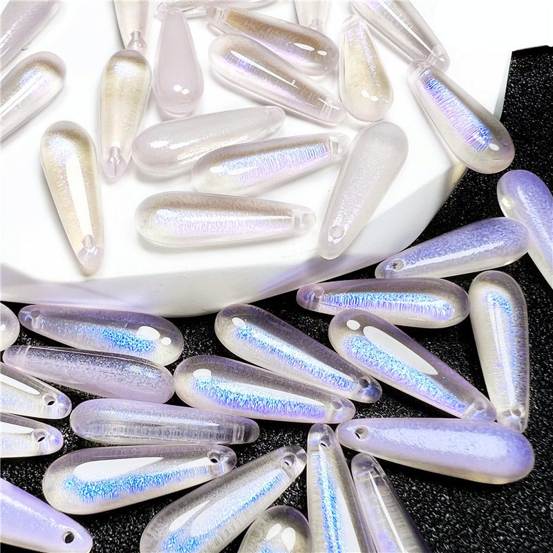 Long Teardrop Glass Beads 22mm Pale Blue Glossy 20pcs 10