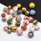Flower Leaf Pattern Metal Beads 6/8/10mm Colorful Cloisonne Enamel 10pcs