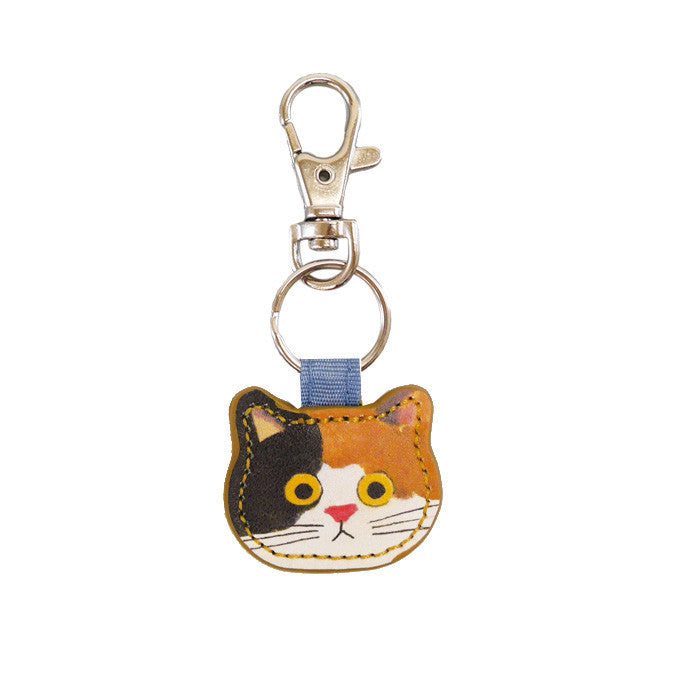 Kawaii Cat Keychain PU Leather Cute Animal Design 2pcs 8cm 2