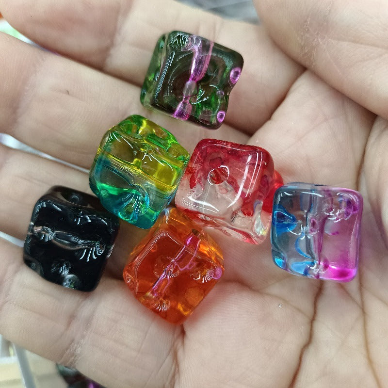 Transparent Gradient Cheese Acrylic Square Beads 14mm 100pcs