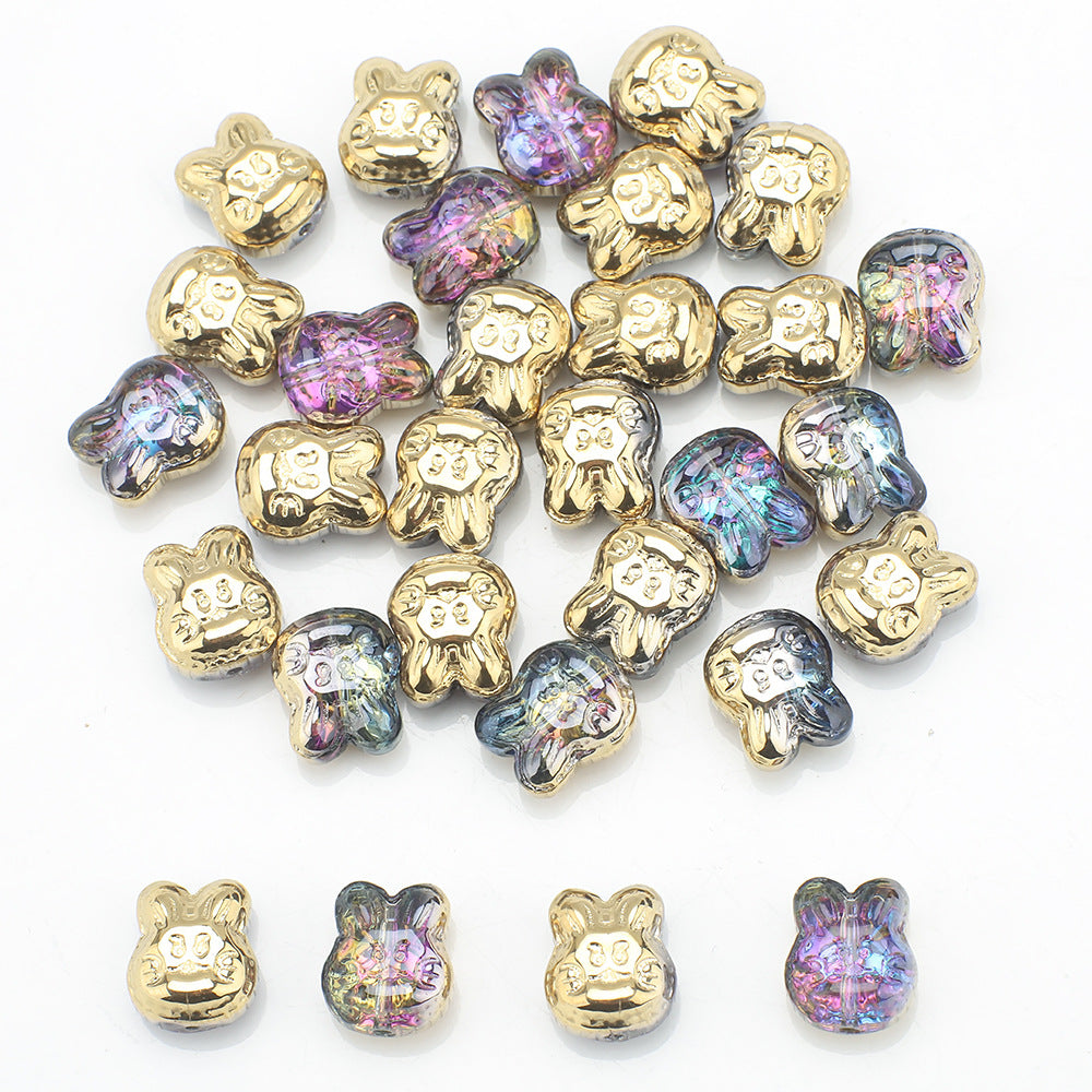 Plating Bunny Head Glass Beads 12mm Iridescent 30pcs 14