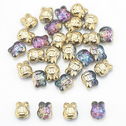 Plating Bunny Head Glass Beads 12mm Iridescent 30pcs 14