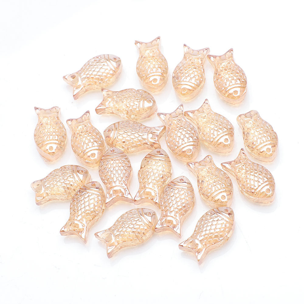 Electroplated Transparent Fish Glass Beads 8x15mm 30pcs 16