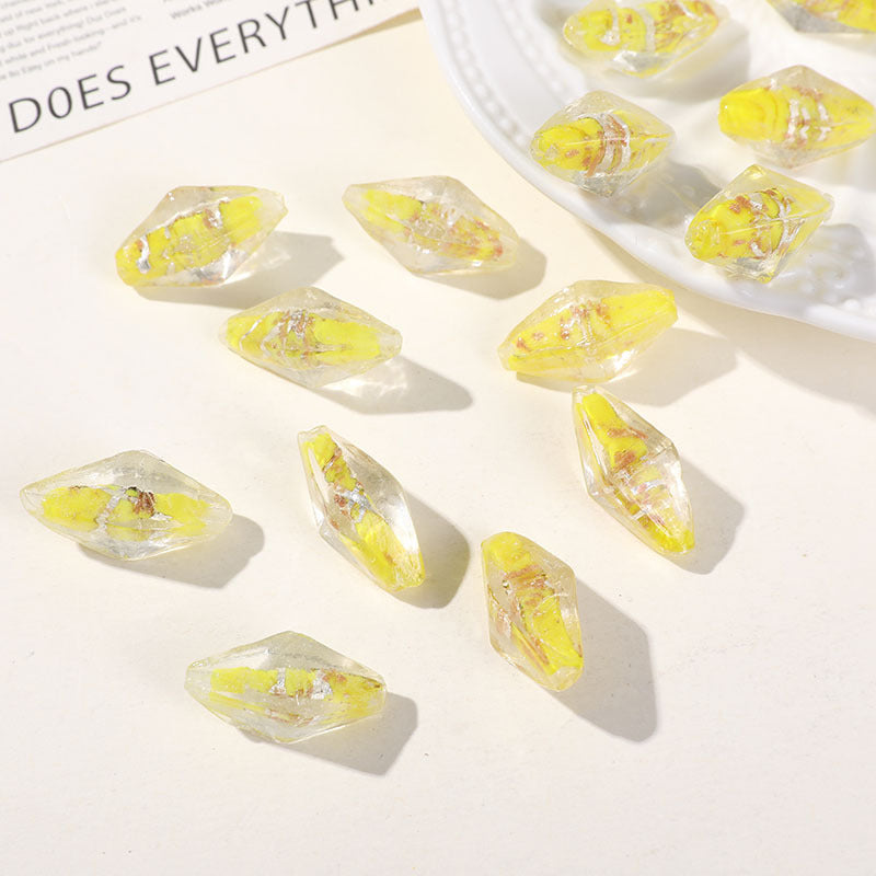 Lampwork Glass Beads Rhombus 24mm Silver Foil Filled Dyed Core 10pcs 10
