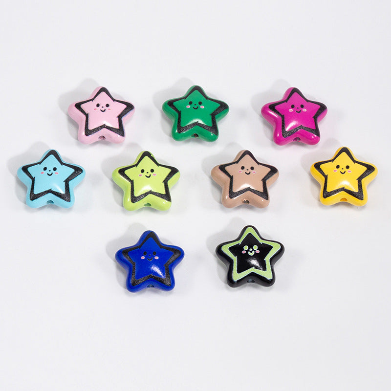 Colorful Smiley Star Acrylic Beads 22mm Glossy 10pcs 3