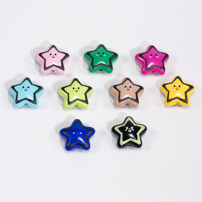 Colorful Smiley Star Acrylic Beads 22mm Glossy 10pcs 3
