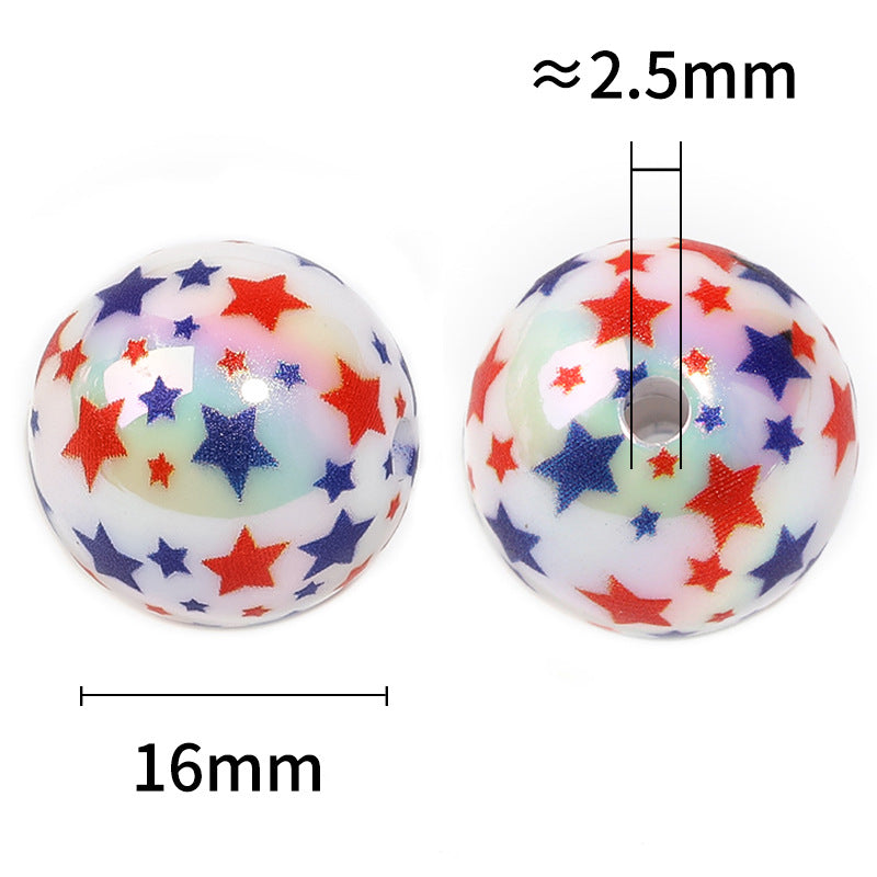Plating Star Acrylic Beads 16mm UV Independence Day Printed 50pcs 3