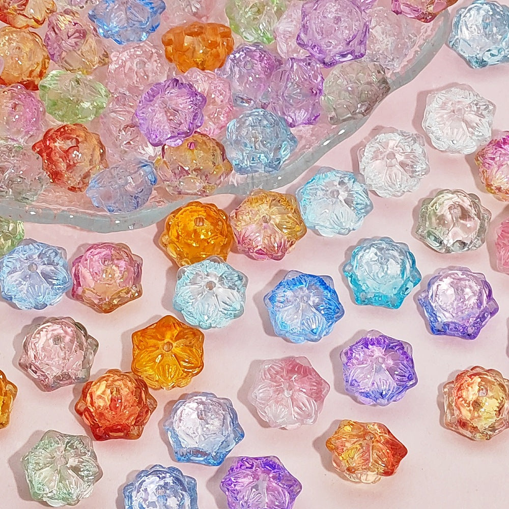 Tiny Flower Glass Beads 16mm Clear Translucent Mixed Colors 50pcs