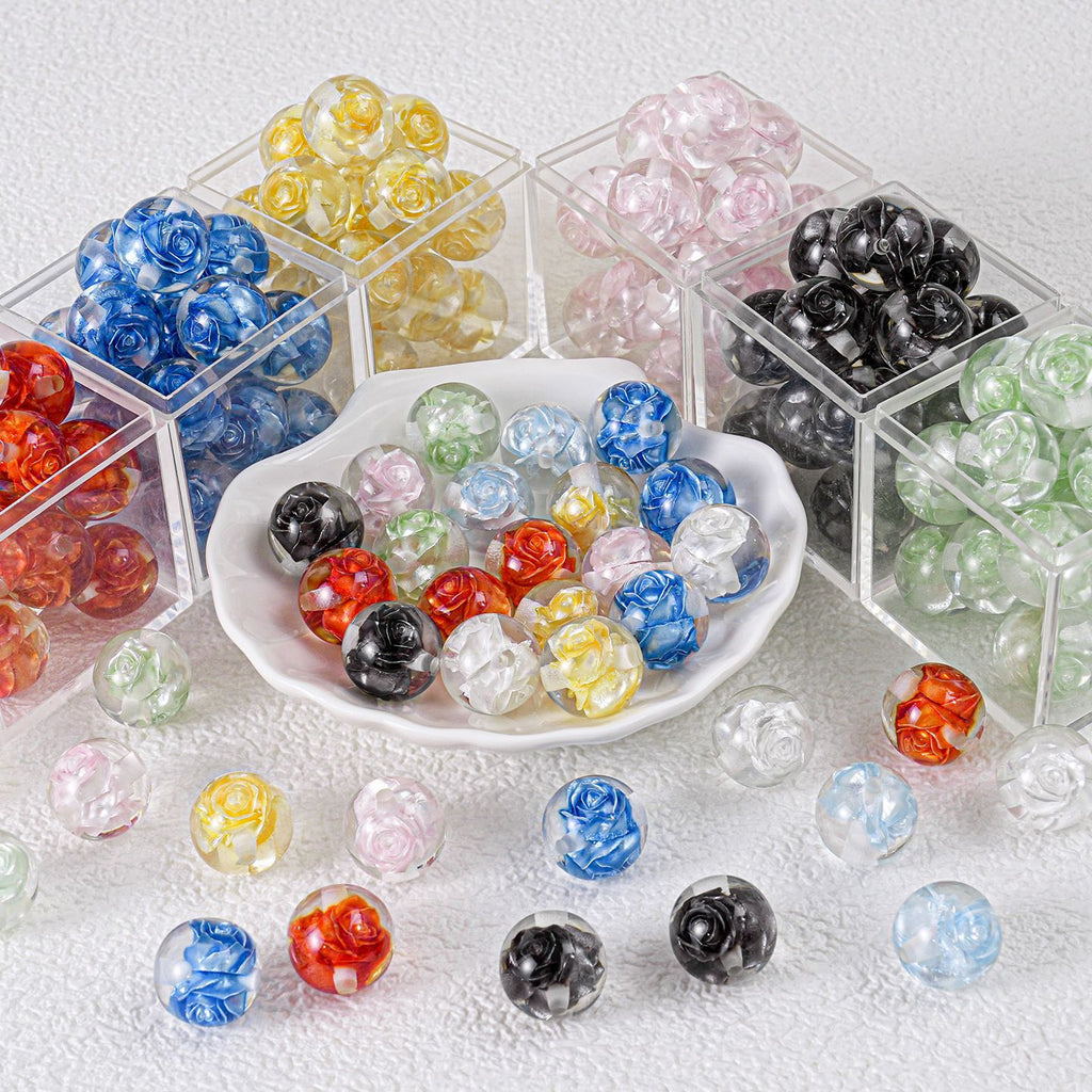 Blooming Flower Resin Beads 16mm Round Colorful 20pcs 3