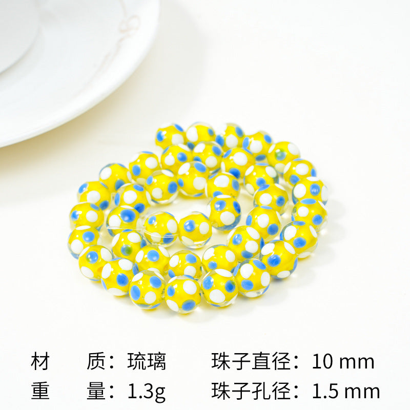 Lampwork Glass Beads Round 10mm Bright Polka Dotted Enamel 40pcs 8