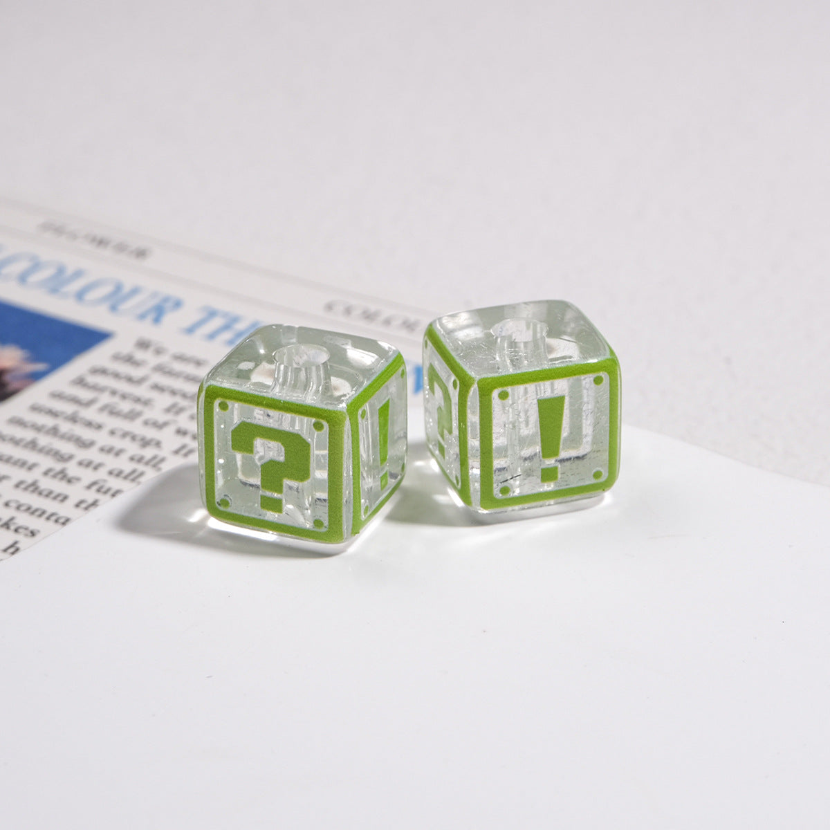 Clear Square Acrylic Beads 14mm Question & Exclamation Mark Pattern 30pcs 9