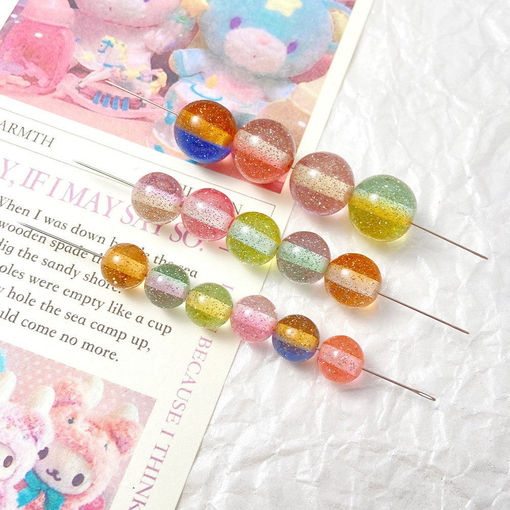 Transparent Glitter Powder Striped Resin Beads 8-10mm Mixed Colors 50pcs 4