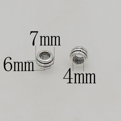 Tube Metal Beads 7mm Threaded Tibetan Large Hole Alloy 100pcs 6