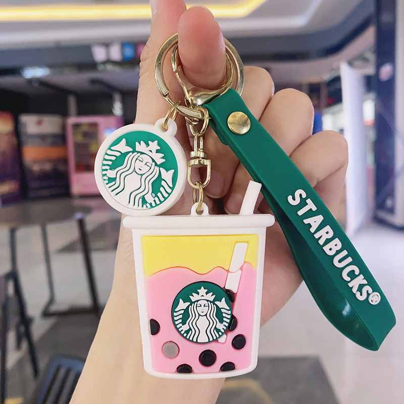 PVC Cup Keychain Colorful Iced Drink Charm with Green Strap 8
