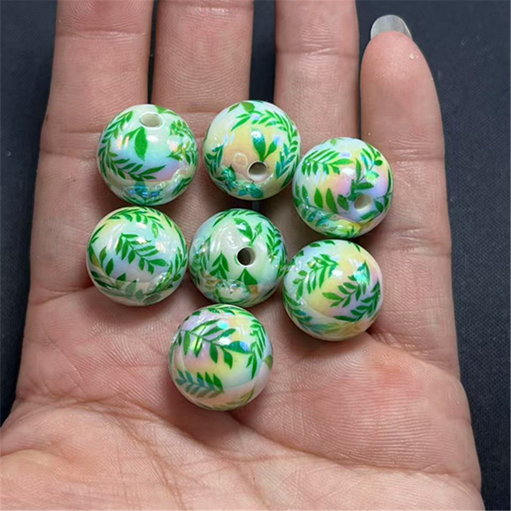 Plating Leaf Acrylic Beads 16mm UV Willow Print 100pcs 7