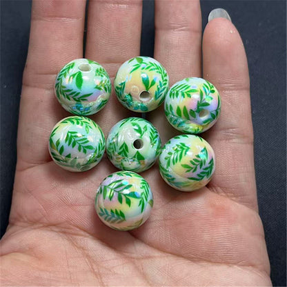 Plating Leaf Acrylic Beads 16mm UV Willow Print 100pcs 7