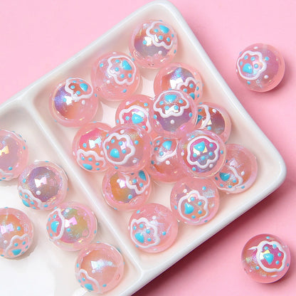 Hand Painted Cat Claw Strawberry Series Acrylic Beads 16mm 10pcs 11
