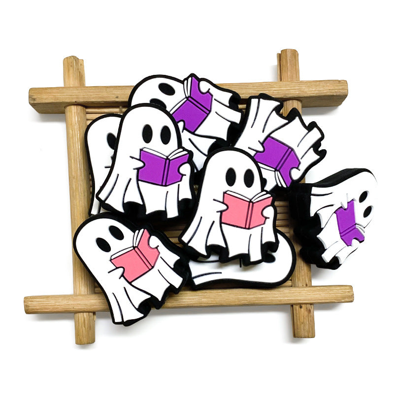 Silicone Focal Beads Halloween White Ghost Reading Book 20pcs 4