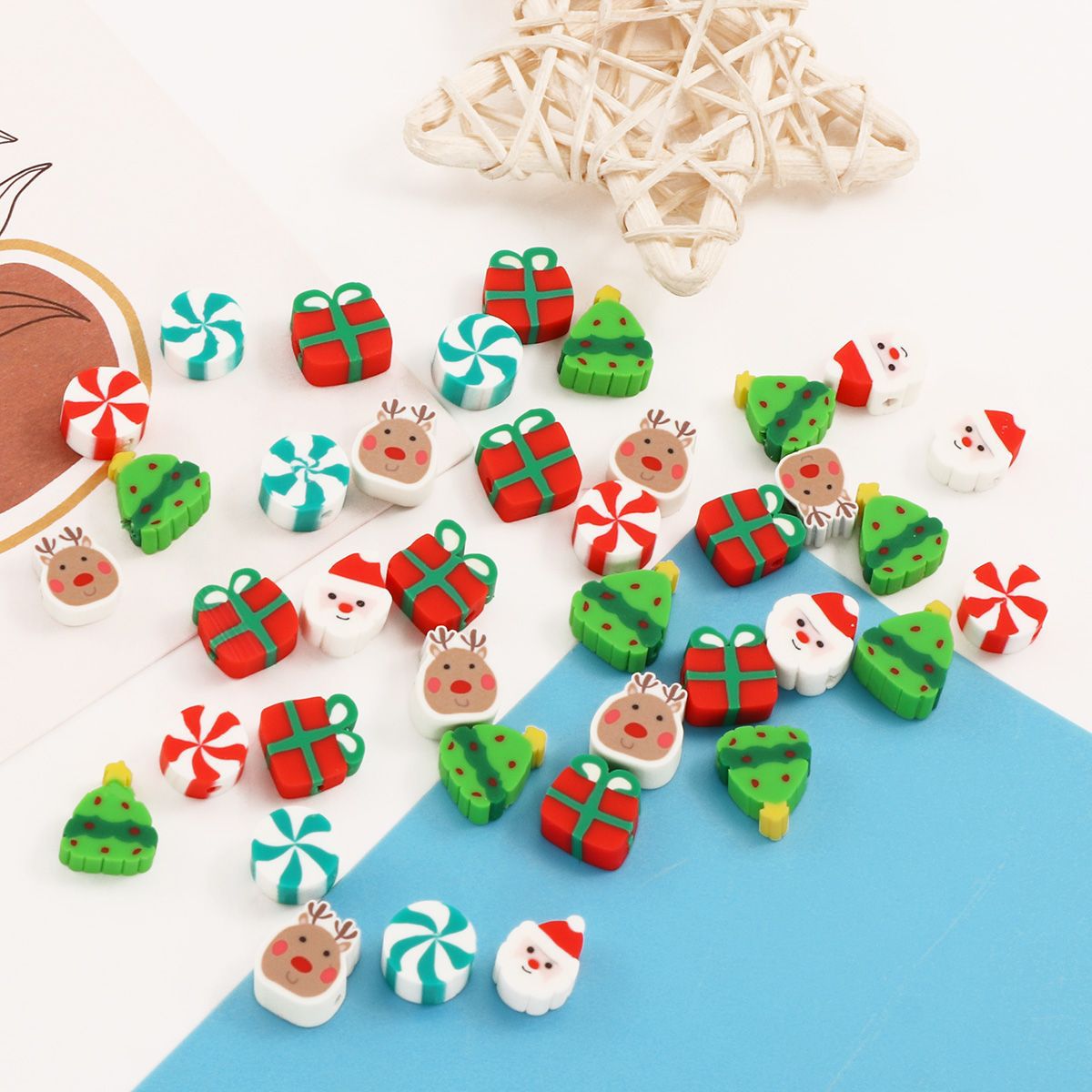 Christmas Santa Claus Clay Beads 10mm Multicolor 100pcs 4