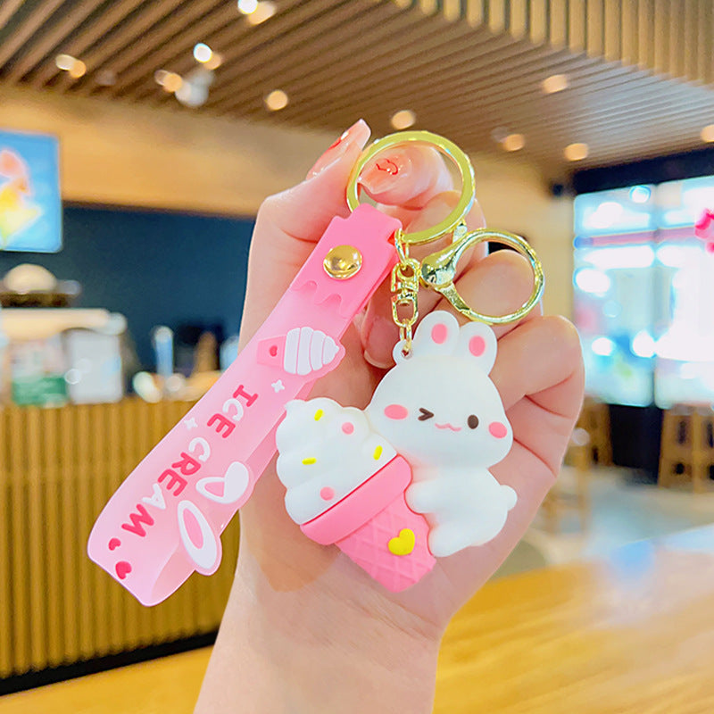 Soft Rubber Bunny Ice Cream Keychain Cute Pastel Colors 6