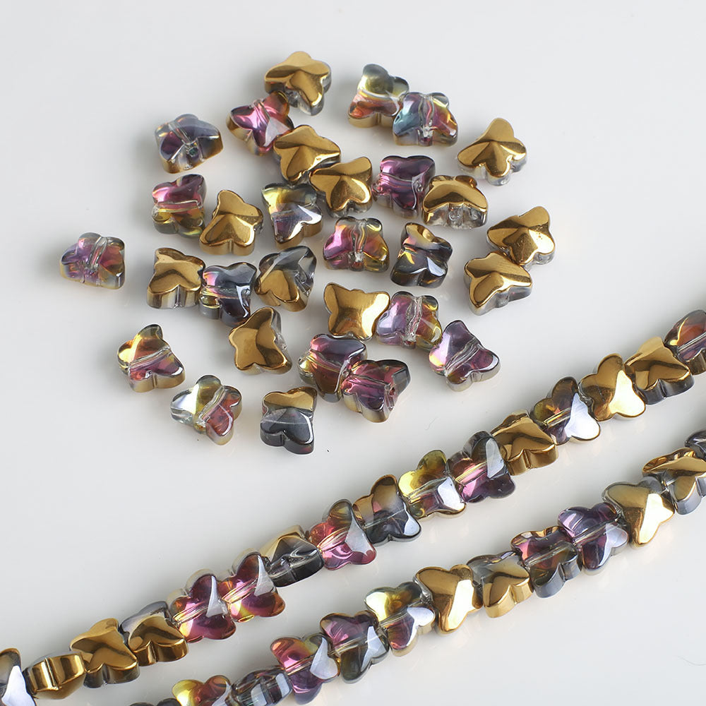 Electroplated Butterfly Glass Beads 8mm Iridescent Gold Purple Crystal 50pcs 9