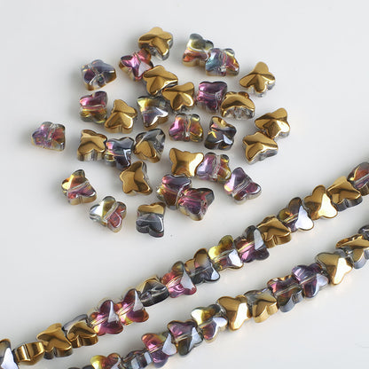 Electroplated Butterfly Glass Beads 8mm Iridescent Gold Purple Crystal 50pcs 9