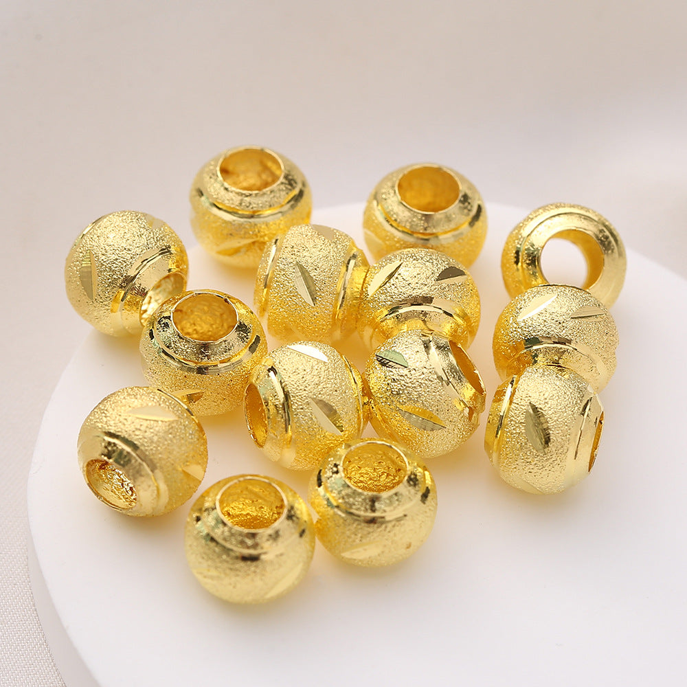Brass Flower Engraved Metal Beads 10mm Matte Large Hole 50pcs 2