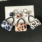 Leopard Print Plush Pom Pom Bag Keychain Soft Fluffy Animal Print 2pcs 2