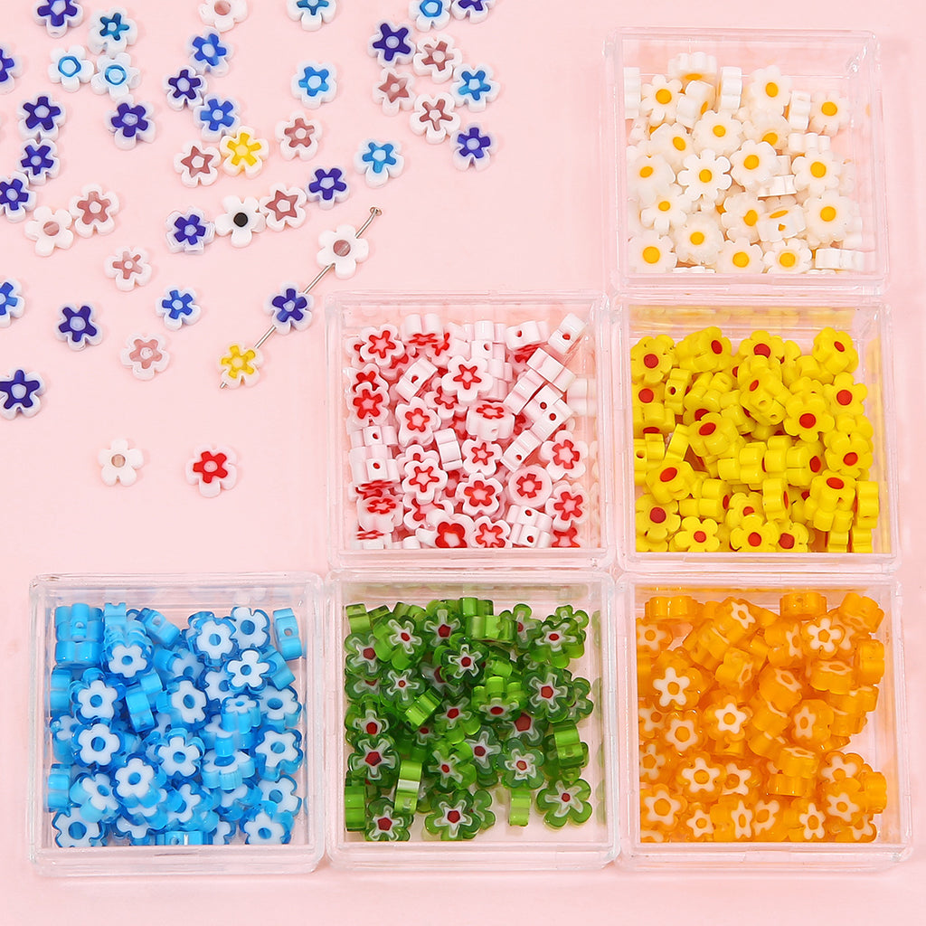 Millefiori Plum Flower Glass Beads 6mm Colorful Mixed 20pcs