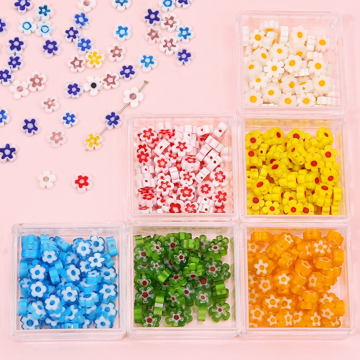 Millefiori Plum Flower Glass Beads 6mm Colorful Mixed 20pcs