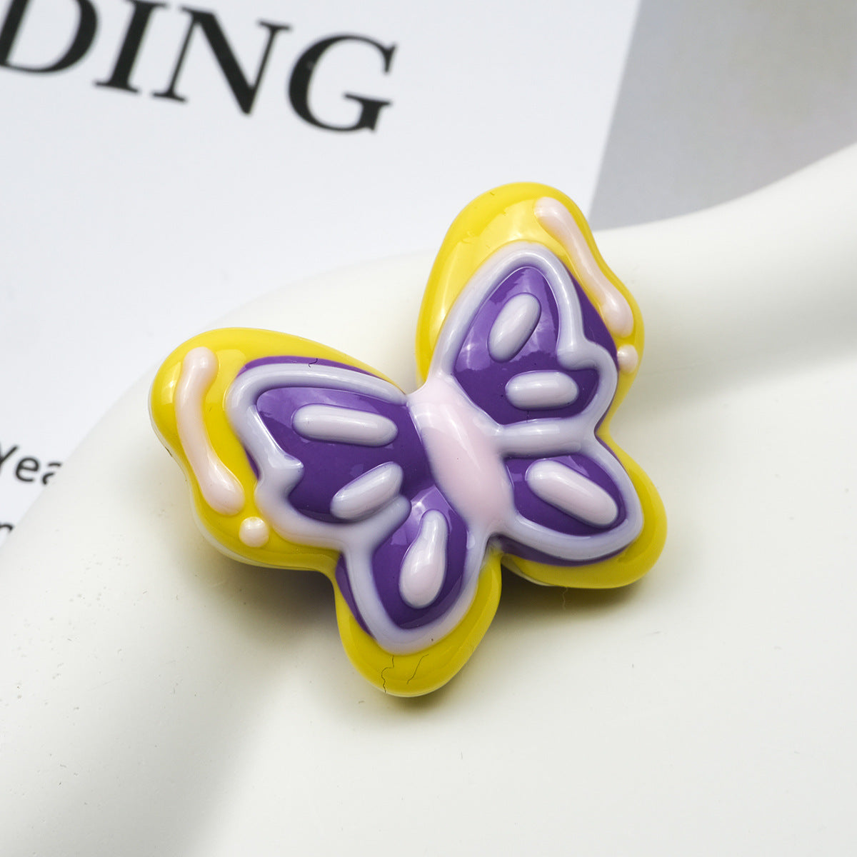 Hand Painted Butterfly Acrylic Beads 35mm Cream Double Color 6pcs 7
