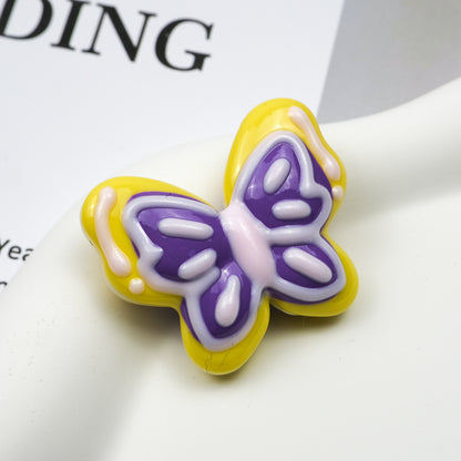 Hand Painted Butterfly Acrylic Beads 35mm Cream Double Color 6pcs 7
