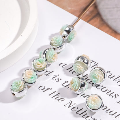 Plating Rose Acrylic Beads 12mm Double Sided Glitter Powder 50pcs 8