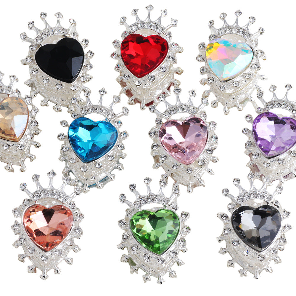 Heart Crown Rhinestone Beads Fancy Faceted Circle Badge 10pcs 5
