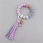 Silicone Beaded Wristlet Keychain with Leather PU Tassel in Pastel Colors 18