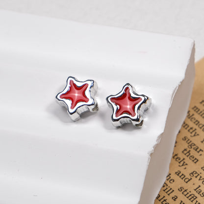 Silver Pixel Heart and Star Acrylic Beads 11mm Mixed Shapes 50pcs 23