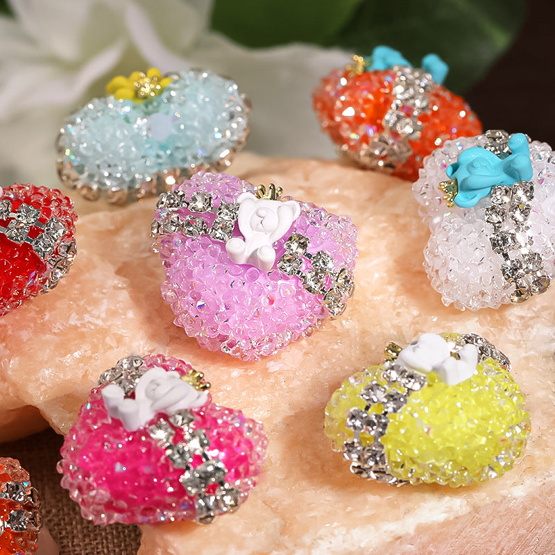 Crown Bear Heart Rhinestone Beads 17x21mm Colorful 5pcs 3