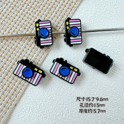 Baking Painted House and Camera Metal Beads 11mm 15mm Pastel Colors 20pcs 24